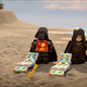 Lego Darth Vader and the Emperor hit the beach with an Imperial Surfboard standing nearby.